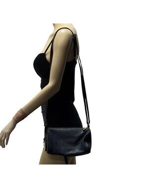 Valentina Navy Leather Crossbody Bag Adjustable Strap Gold-Tone Hardware